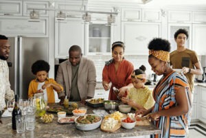 family preparing holiday meal